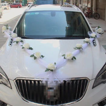 Bijela ruža umjetni cvijet za ukrašavanje svadbene automobila vjenčanje dekoracije automobila + vrata ručka trake Svila cvijet