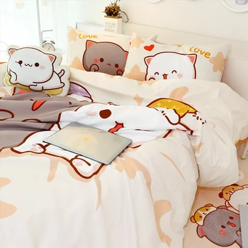 Komplet 4kom Kawaii Mačka posteljina pamuk posteljinu kit mekana deka cover Twin cijeli Queen Size za djevojčice posteljinu i jastučnice