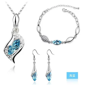 Moda popularni gorski kristal konj očiju Crystal naušnice i ogrlica narukvica tri seta nakit veleprodaja