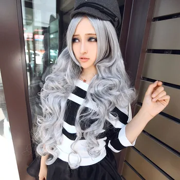 Nova moda žene Kamen siva dugu kovrčavu valovita kosa puna cosplay Lolita perika stranke