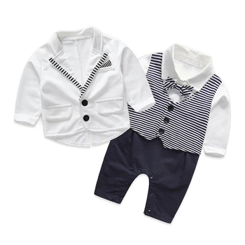 Proljeće i jesen Baby Set novorođenče odjeću novi dečko gospodin formalni dugi rukav prugasta kombinezon+bijela odjeća 2 kom kostimi