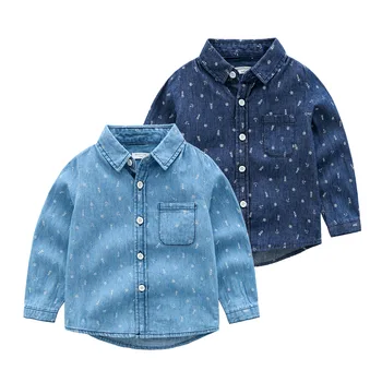 Proljeće i jesen novi stil dječaka plave sa dugim rukavima gumb ispis traperice kaput okrenuti košuljice svakodnevne džepove vrhovima djeca