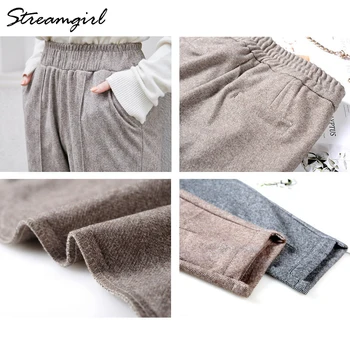 Streamgirl zimske vunene hlače za žene 2020 Iffice visokim strukom ženske vunene hlače elastičan pojas topla topla hlače za jesen