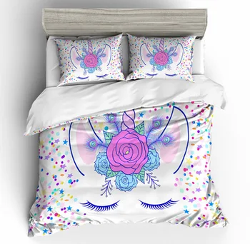 Vrući Jednorog komplet posteljinu deka crtani posteljina šarene životinje tiskanih Jednorog deka setovi posteljinu za djevojčice