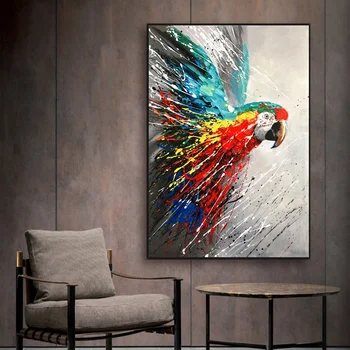 Šareni papagaj životinja Akvarel slikanje na platnu pop art poster i ispis apstraktna umjetnost zidno slikarstvo za uređenje dnevnog boravka
